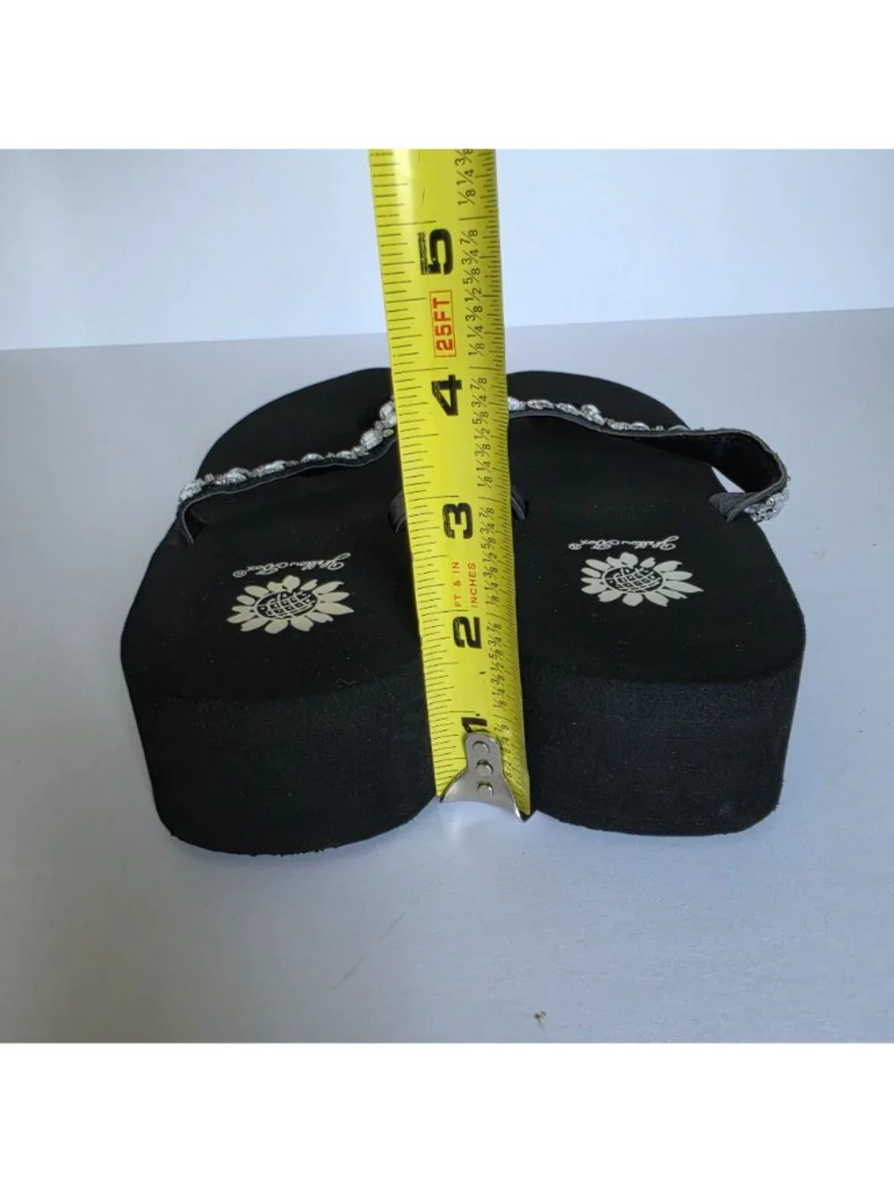Yellow Box Rhinestone Flip Flops Black Wedge Comfort Thong Sandals. Size 10 - Picture 6 of 9